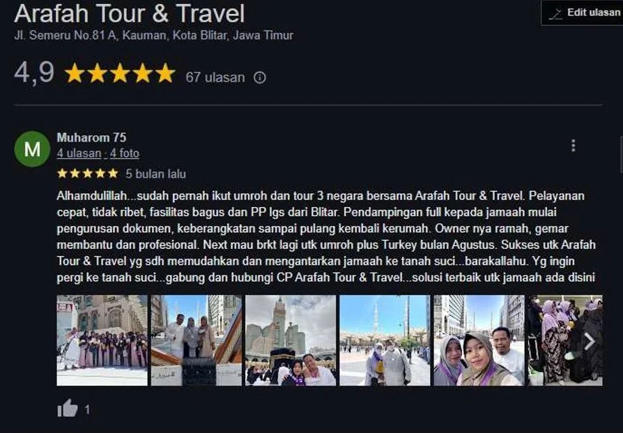 testimoni 4 umroh blitar arafah tour